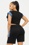 BLOCK SLEEVE TOP AND BIKER SHORTS SET